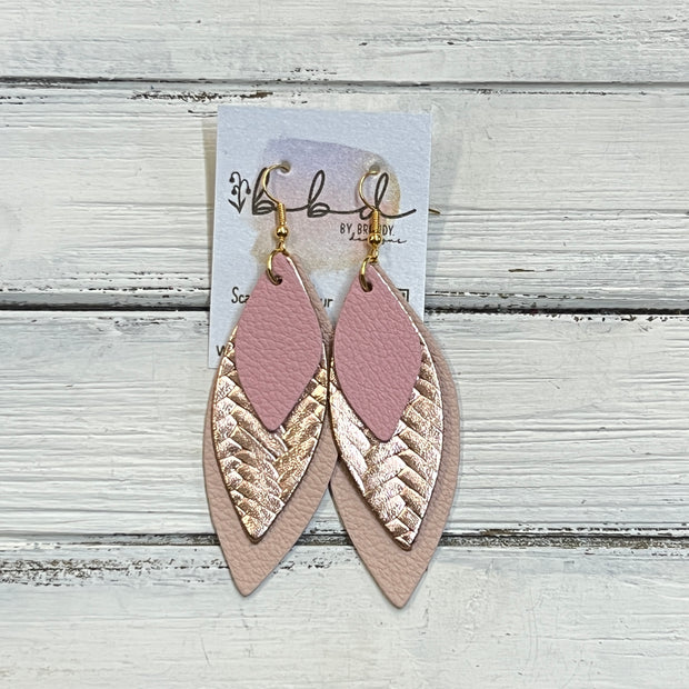 DOROTHY -  Leather Earrings  ||   <BR> MATTE LIGHT PINK, <BR> METALLIC ROSE GOLD BRAID, <BR> MATTE BLUSH PINK