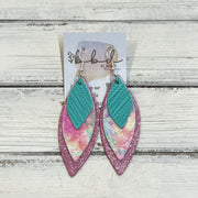 DOROTHY -  Leather Earrings  ||   <BR> AQUA PALMS, <BR> PINK TIE-DYE, <BR> SHIMMER BUBBLEGUM PINK