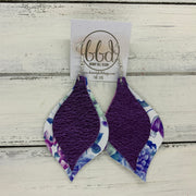 EVE - Leather Earrings  || <BR> METALLIC PURPLE PEBBLED, <BR> PURPLE & BLUE FLORAL