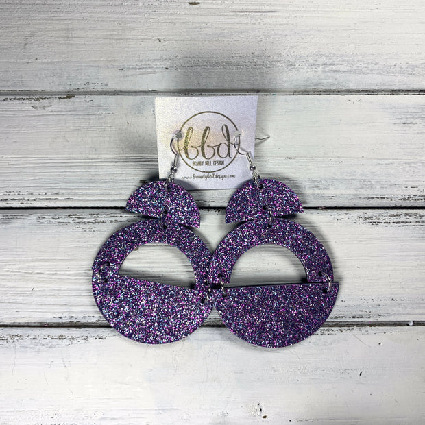 OLIVIA -  Leather Earrings  ||  *2 SIZES!* <BR> *CORK* AURORA PURPLE GLITTER (choose "U" or "N" shape)