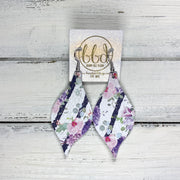 MAE - Leather Earrings  ||  PURPLE FLORAL STRIPE