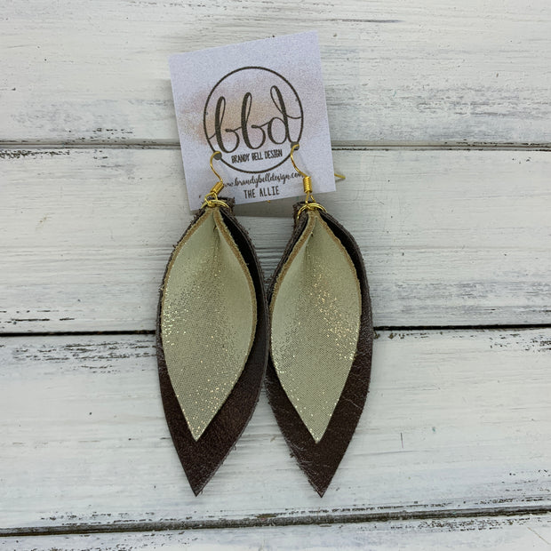 ALLIE -  Leather Earrings  || SHIMMER GOLD, <BR>, PEARLIZED BROWN