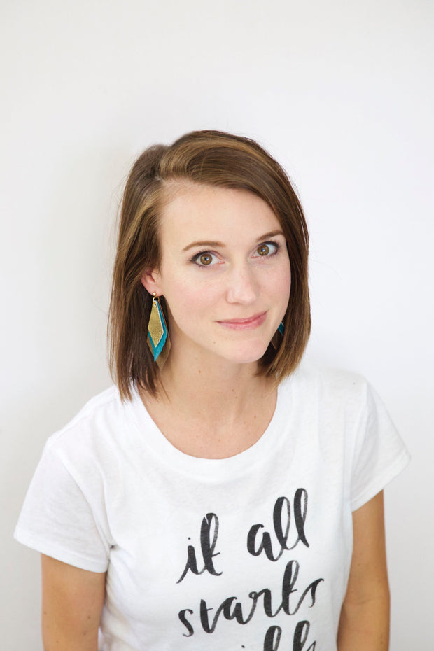 COLLEEN -  Leather Earrings  ||   <BR> CONFETTI CAKE GLITTER (FAUX LEATHER), <BR> SHIMMER TEAL, <BR> ROBINS EGG BLUE