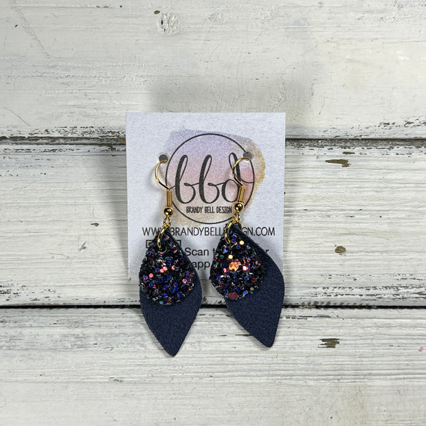 JEAN -  Leather Earrings  || <BR> CITY LIGHTS GLITTER (FAUX LEATHER), <BR> MATTE NAVY* BLUE