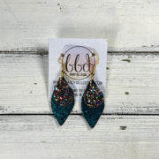 JEAN -  Leather Earrings  || <BR> GUMDROPS & LOLLIPOPS  GLITTER (FAUX LEATHER), <BR> SHIMMER TEAL