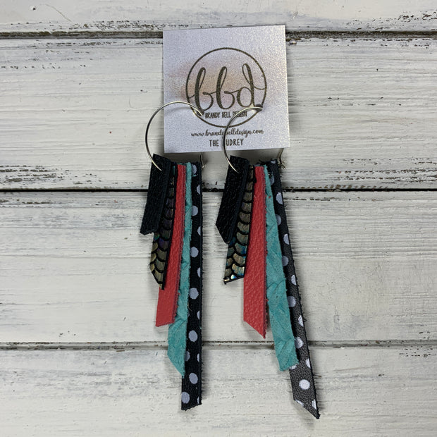 AUDREY - Leather Earrings  || SHIMMER BLACK, ANTIQUE MERMAID, CORAL PINK, AQUA BRAID, BLACK POOLKADOTS