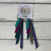 AUDREY - Leather Earrings  ||  PEARLIZED AQUA, MATTE MAGENTA, MATTE SPRUCE GREEN, MULTICOLOR STRIPES, METALLIC NAVY PEBBLED