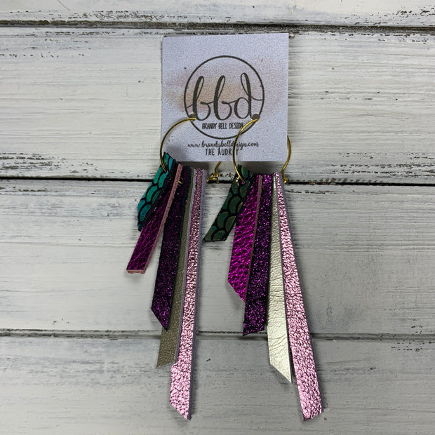 AUDREY - Leather Earrings  || PINK/GREEN MERMAID, METALLIC NEON PINK PEBBLED, SHIMMER FUCHSIA, METALLIC CHAMPAGNE, METALLIC LIHGT PINK PEBBLED