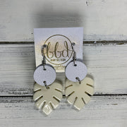 LIMITED EDITION PALM COLLECTION -  Leather Earrings  ||  <BR>  MATTE WHITE, <BR> OFF WHITE PALM LEAF