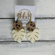 LIMITED EDITION PALM COLLECTION -  Leather Earrings  ||  <BR>  CARAMEL CHEETAH, <BR> OFF WHITE PALM LEAF