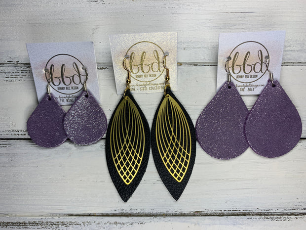 SUEDE + STEEL *Limited Edition* || Leather Earrings || BRASS ART DECO ACCENT || <BR>MATTE WHITE