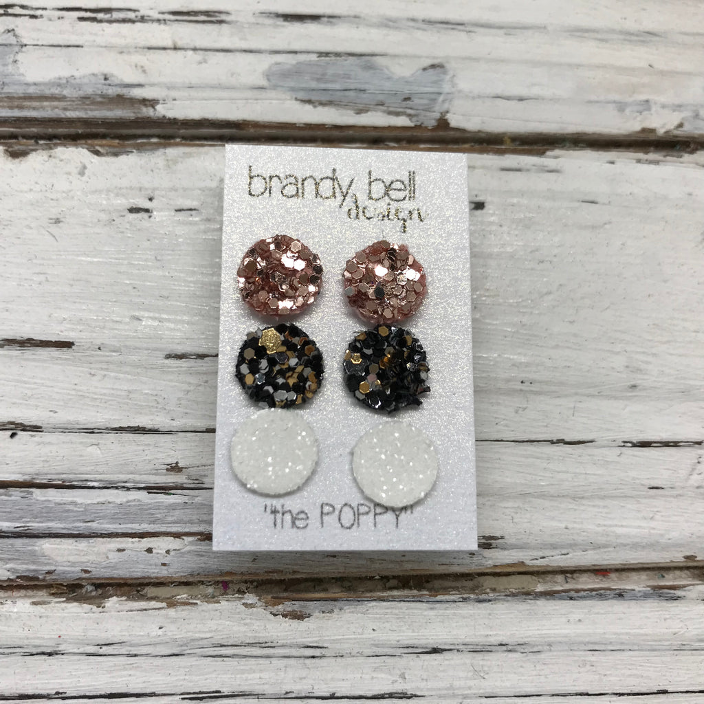 Poppy- 3 PACK (Choose your colors) - Glitter Stud Earrings SHOWN