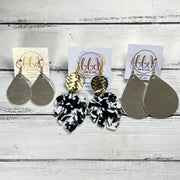 ACRYLIC PALM COLLECTION: LARGE PALM-  Leather Earrings  ||  <BR>  BLACK & WHITE STRIPE, <BR> MULTICOLOR PALM LEAF