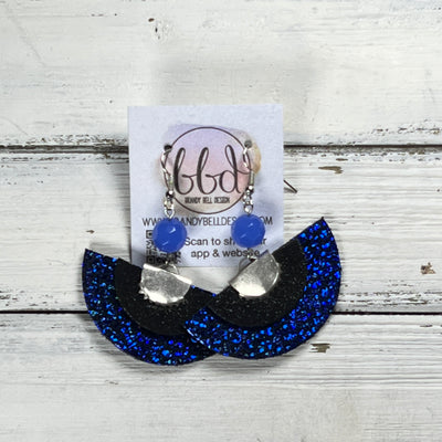 SUEDE + STEEL *OOAK* COLLECTION || Leather Earrings || <BR> SHIMMER BLACK, <BR> METALLIC COBALT CRACKLE