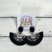 SUEDE + STEEL *OOAK* COLLECTION || Leather Earrings || <BR> PEWTER GLITTER (FAUX LEATHER), <BR> BLACK GLOSS DOTS