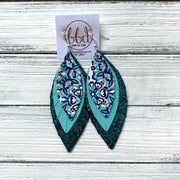 INDIA - Leather Earrings   ||  <BR> MORACCAN TILE,  <BR> ROBINS EGG BLUE, <BR> SHIMMER  TEAL