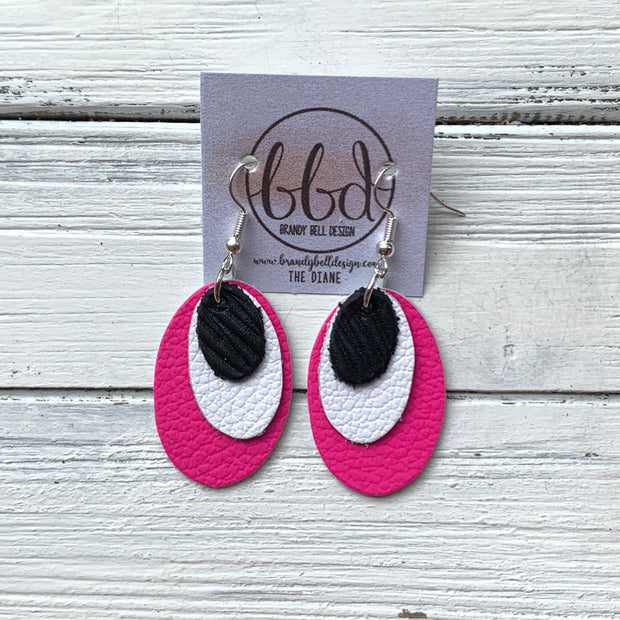 DIANE - Leather Earrings  ||    <BR> BLACK PALMS, <BR> MATTE WHITE, <BR> MATTE NEON PINK