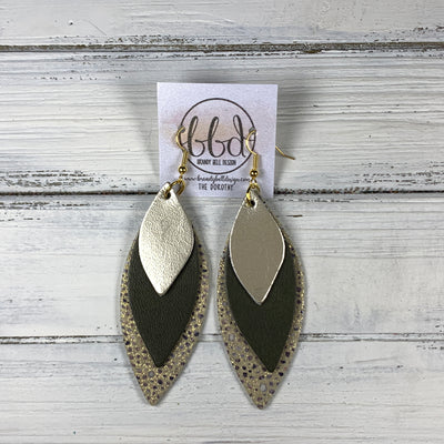 DOROTHY - Leather Earrings  ||  <BR> METALLIC CHAMPAGNE SMOOTH, <BR> MATTE *OLIVE GREEN, <BR> IVORY STINGRAY