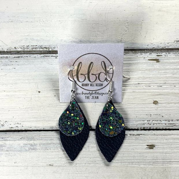 JEAN -  Leather Earrings  ||  FOREST GLITTER (FAUX LEATHER), <BR> MATTE NAVY BLUE*