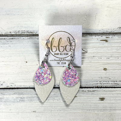 JEAN -  Leather Earrings  ||  FAIRY DUST GLITTER (FAUX LEATHER), <BR> PEARL WHITE