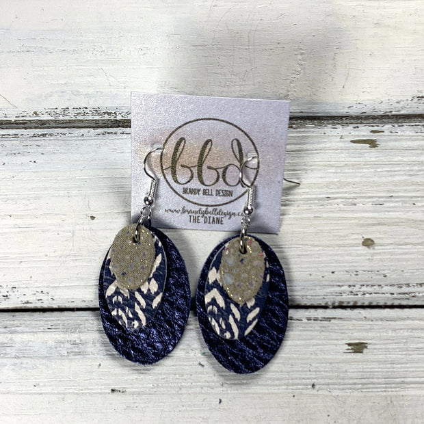 DIANE -  Leather Earrings  ||  IVORY STINGRAY, <BR> NAVY SHIBORI, <BR> METALLIC NAVY BLUE*