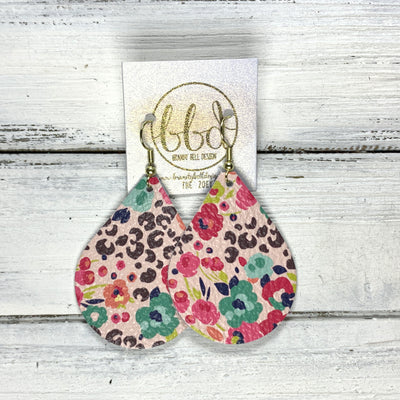 ZOEY (3 sizes available!) -  Leather Earrings  ||   PINK CHEETAH PRINT MULTICOLOR FLORAL