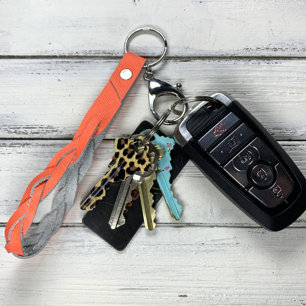 BRAIDED KEYCHAIN - Leather Braided Keychain  ||  DARK CHEETAH PRINT