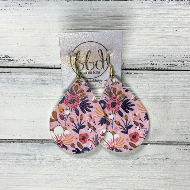 ZOEY (3 sizes available!) -  Leather Earrings  ||  LIGHT PINK FALL FLORAL (FAUX LEATHER)