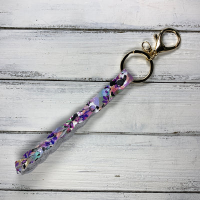 BRAIDED KEYCHAIN - Leather Braided Keychain  ||  PURPLE FLORAL CHEETAH