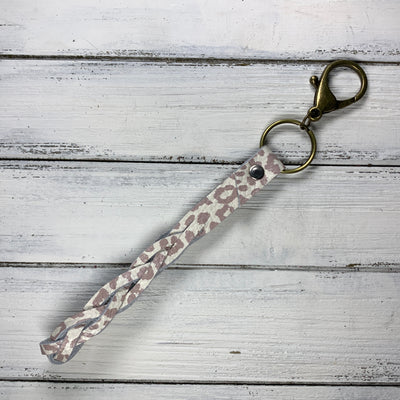 BRAIDED KEYCHAIN - Leather Braided Keychain  ||  NUDE LEOPARD