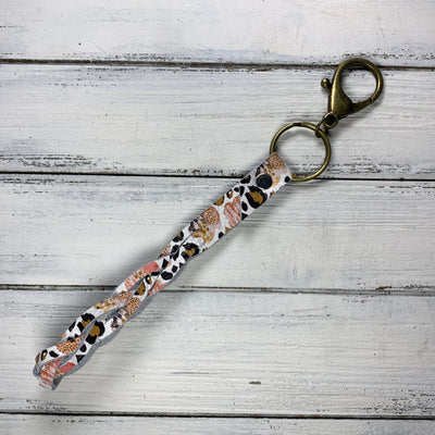 BRAIDED KEYCHAIN - Leather Braided Keychain  ||  CORAL FLORAL CHEETAH