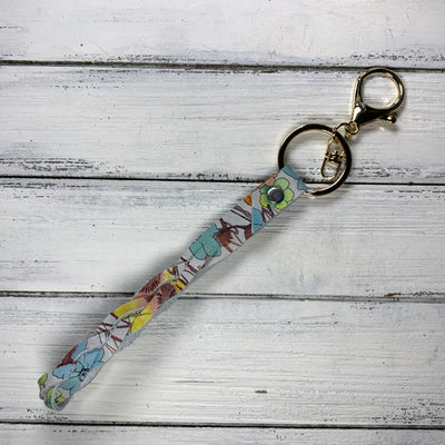 BRAIDED KEYCHAIN - Leather Braided Keychain  ||  AQUA & ORANGE WATERCOLOR FLORAL