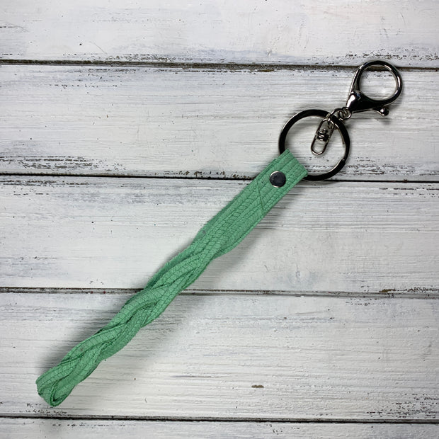 BRAIDED KEYCHAIN - Leather Braided Keychain  ||  MINT GREEN PALMS