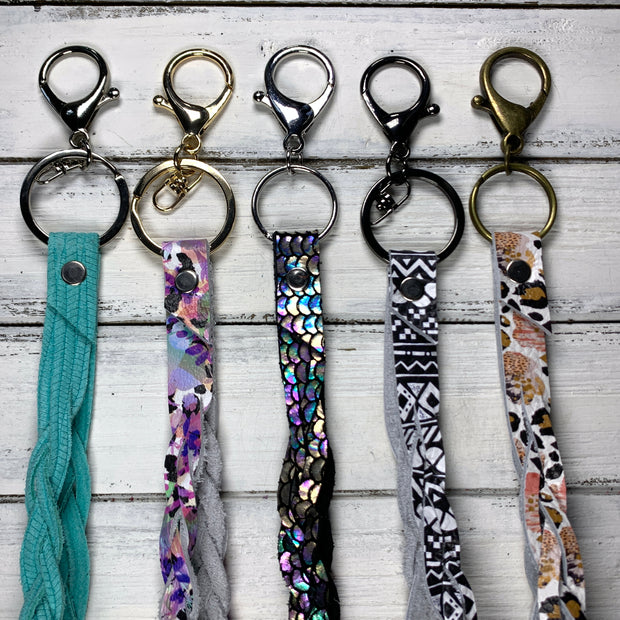 BRAIDED KEYCHAIN - Leather Braided Keychain  ||  SERAPE CHEETAH STRIPE