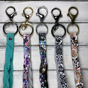 BRAIDED KEYCHAIN - Leather Braided Keychain  ||  PURPLE FLORAL CHEETAH